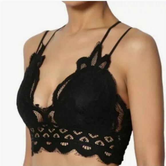 ZENANA Black Lace Bralette cropped Top in Black - Picture 2 of 9